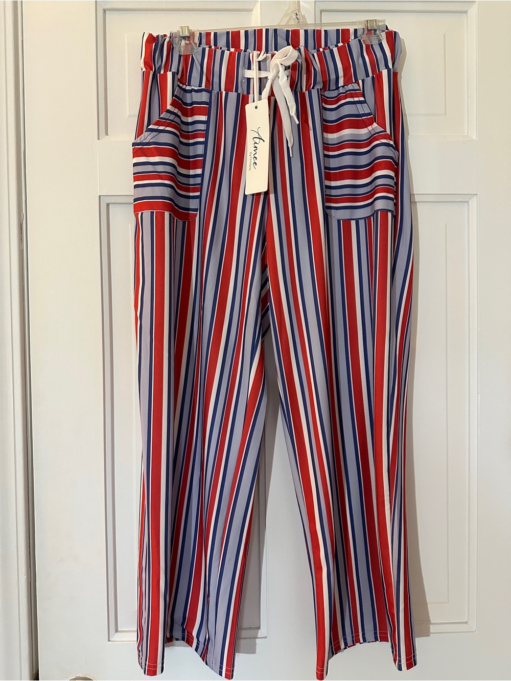 Aimee by Firmiana Red, Blue & White Striped Drawstring Pants